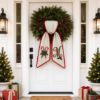 Picture of Personalized Candy Cane Wreath Bow, Embroidered Christmas Door Bow, Custom Holiday Wreath Sash, Farmhouse Front Door Decor, Christmas Bow