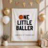 Picture of Personalized First Birthday Banner, One Little Baller Birthday Banner, Basketball 1st Birthday Backdrop, Custom Baby Shower Banner Party