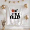 Picture of Personalized First Birthday Banner, One Little Baller Birthday Banner, Basketball 1st Birthday Backdrop, Custom Baby Shower Banner Party