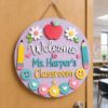 Picture of Personalized Teacher Classroom Door Sign, Custom Welcome Sign, Back to School Decor, Teacher Gift, Wood Door Hanger, Classroom Decor Gift