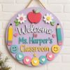 Picture of Personalized Teacher Classroom Door Sign, Custom Welcome Sign, Back to School Decor, Teacher Gift, Wood Door Hanger, Classroom Decor Gift