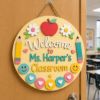 Picture of Personalized Teacher Classroom Door Sign, Custom Welcome Sign, Back to School Decor, Teacher Gift, Wood Door Hanger, Classroom Decor Gift