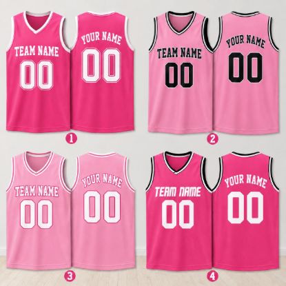 Picture of Personalized Pink Basketball Jersey, Custom Team Name Sleeveless Jersey, Women's Sports Tank Top, Custom Name Number Shirt, Pink Girl Shirt