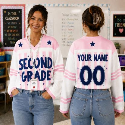 Picture of Personalized Custom Grade Teacher Hockey Jersey, Back to School Teacher Shirt, Custom Name & Number School Spirit Jersey Gift Teacher Shirt