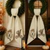 Picture of Personalized House Wreath Bow, Embroidered Housewarming Door Bow, Custom Front Door Wreath Sash, Realtor Closing Gift, Farmhouse Home Decor
