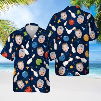 Picture of Custom Face Bowling Hawaiian Shirt, Personalized Bowling Team Shirt, Funny Photo Aloha Shirt, Bowling Lover Gift, Bowling Team Outfit Shirt