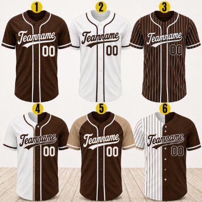 Picture of Custom Brown Baseball Jersey, Personalized Name Number Shirt, Team Uniform, Baseball Style Button Shirt Gift Brown Team Jersey Shirt Gift