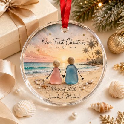 Picture of Our First Christmas Ornament 2026, Personalized Beach Couple Ornament, Married 2026 Keepsake, Coastal Christmas Gift for Newlyweds