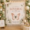 Picture of Little Lovebug Baby Shower Banner, Personalized Baby Shower Backdrop,Cute Lovebug Theme, Baby Sprinkle Decor, Custom Baby Name Sign Tapestry