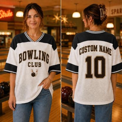 Picture of Personalized Bowling Club Mesh Jersey, Custom Bowling Team Jersey, Custom Name Number Shirt, Bowling League Gift, Unisex Sports Jersey