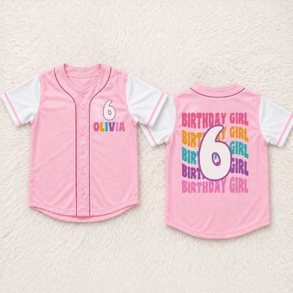 Picture of Personalized Birthday Girl Baseball Jersey, Custom Name Birthday Shirt for Girls, Cute Kids Baseball Birthday Party Outfit Gift Toddler