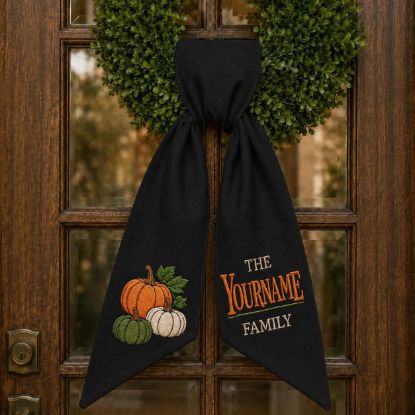 Picture of Personalized Fall Wreath Sash Bow, Custom Door Wreath Bow, Embroidered Pumpkin Wreath Sash, Autumn Front Door Decor, Thanksgiving Decor