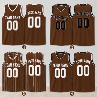 Picture of Custom Basketball Jersey, Personalized Team Name Jersey, Brown Striped Sports Jersey, Matching Family Basketball Shirt, Name Number Jersey
