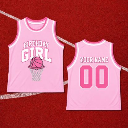 Picture of Personalized Birthday Girl Basketball Jersey, Custom Pink Birthday Basketball Shirt, Girls Sports Party Tank Top Gift Basketball Birthday