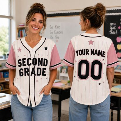 Picture of Custom Second Grade Teacher Baseball Jersey, Personalized Back to School Shirt, Teacher Name Jersey, Classroom Team Uniform Gift Teacher