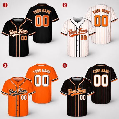 Picture of Personalized Orange Baseball Jersey, Custom Team Jersey, Custom Name Number Baseball Shirt, Softball Uniform, Men's Women's Halloween Gift
