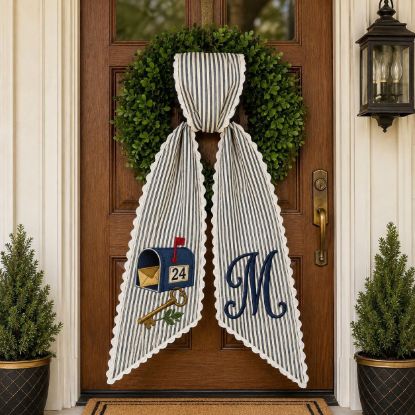 Picture of Personalized Mailbox New Home Wreath Bow, Embroidered Mail Carrier Door Bow, Front Door Wreath Sash, Housewarming Gift,Farmhouse Entry Decor