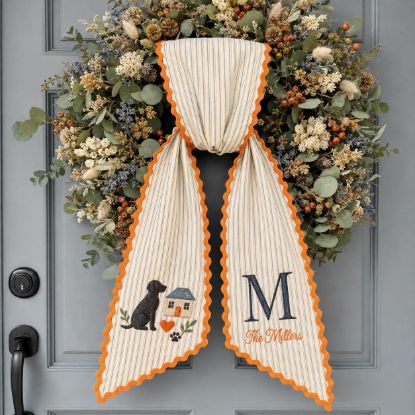 Picture of Personalized Fall Family Sash, Dog & Home Embroidered Monogram Sash, Dog Embroidered Sash Wreath, Pet Lover Housewarming Gift for Family