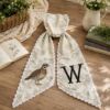 Picture of Personalized Quail Wreath Sash, Quail Hunting Monogram Sash, Custom Initial Bird Wreath Bow, Fall Thanksgiving Sash, Farmhouse Hostess Gift