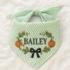Picture of Personalized Fall Dog Bandana, Pumpkin Dog Bandana, Green Seersucker Dog Bandana, Custom Embroidered Pet Bandana, Autumn Dog Gift Halloween