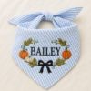 Picture of Personalized Fall Dog Bandana, Pumpkin Dog Bandana, Green Seersucker Dog Bandana, Custom Embroidered Pet Bandana, Autumn Dog Gift Halloween