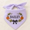 Picture of Personalized Fall Dog Bandana, Pumpkin Dog Bandana, Green Seersucker Dog Bandana, Custom Embroidered Pet Bandana, Autumn Dog Gift Halloween