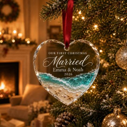 Picture of Personalized First Christmas Married Ornament, Newlywed Couple Heart Crystal Ornament, Custom Wedding Keepsake Gift, Christmas Gift 2026
