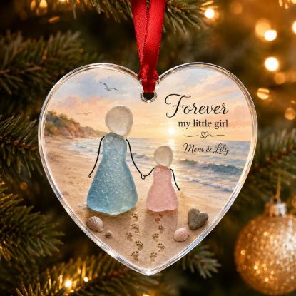 Picture of Forever My Little Girl Ornament, Personalized Mother Daughter Christmas Ornament, Beach Acrylic Ornament, Custom Mom Gift Keepsake