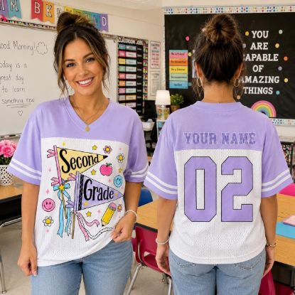 Picture of Personalized Custom Grade Mesh Jersey, Back to School Mesh Shirt, Pre-K to 12th Grade Student Jersey, Custom Name & Number School Tee Shirt