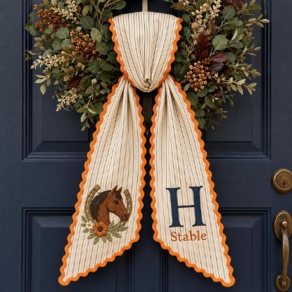 Picture of Personalized Horse Western Wreath Sash, Embroidered Equestrian Wreath Sash, Custom Monogram Stable, Horseshoe Horse Lover Gift, Fall Sash