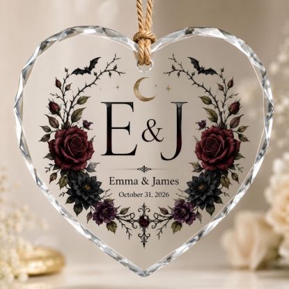 Picture of Personalized Gothic Wedding Ornament, Custom Couple Names, Dark Floral Keepsake