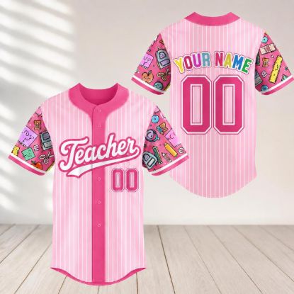 Picture of Personalized Teacher Baseball Jersey, Back To School Teacher Shirt, Custom Name Number Jersey, Teacher Appreciation Gift, Teacher Gift
