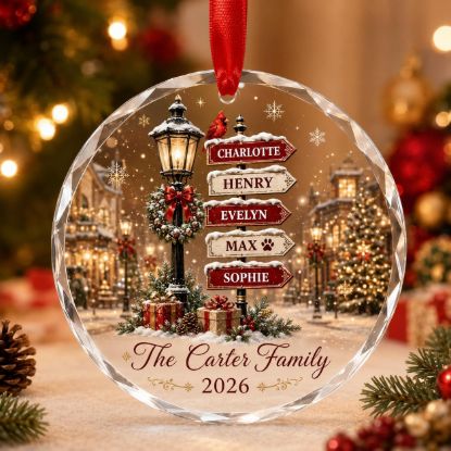 Picture of Personalized Family Christmas Ornament, Custom Name Crystal Glass Ornament, Family Christmas Keepsake, Snowy Village Holiday Gift 2026