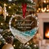 Picture of First Christmas Married Glass Heart Ornament, Personalized Beach Wedding Ornament, Custom Couple Christmas Keepsake, Coastal Wedding 2026