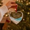 Picture of First Christmas Married Glass Heart Ornament, Personalized Beach Wedding Ornament, Custom Couple Christmas Keepsake, Coastal Wedding 2026