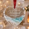 Picture of First Christmas Married Glass Heart Ornament, Personalized Beach Wedding Ornament, Custom Couple Christmas Keepsake, Coastal Wedding 2026