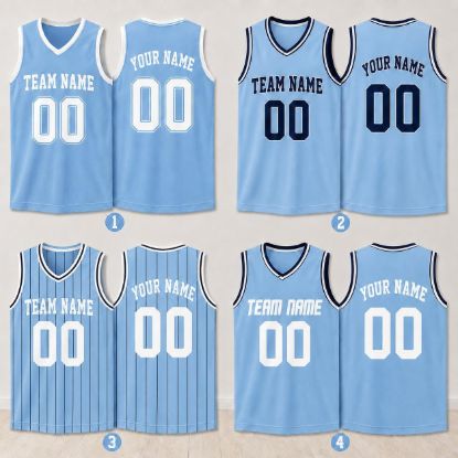 Picture of Personalized Light Blue Basketball Jersey, Custom Team Name Number Jersey, Sleeveless Sports Tank Top, Custom Basketball Uniform Family