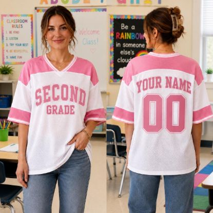Picture of Personalized School Grade Mesh Jersey, Custom Teacher Shirt Mesh Jersey, Back to School Spirit Shirt, Custom Name Number Jersey Gift