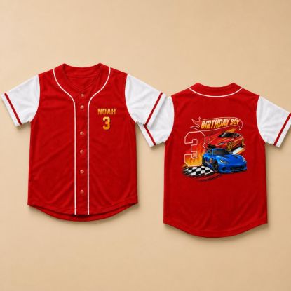 Picture of Custom Car Birthday Boy Jersey,Car Birthday Boy Party Shirt Birthday Boy Family Baseball Jersey, Race Car Birthday Shirt ,Racing Boy Toddler