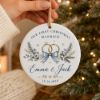Picture of Personalized First Christmas Married Ceramic Ornament, Custom Names Wedding Date, Newlywed Couple Keepsake, Wedding Christmas Gift 2026