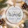 Picture of Personalized First Christmas Married Ceramic Ornament, Custom Names Wedding Date, Newlywed Couple Keepsake, Wedding Christmas Gift 2026