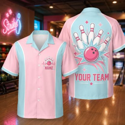 Picture of Custom Team Bowling Shirt, Personalized Retro Bowling Jersey, Team Name Button Down Shirt, Men Women Bowling League Uniform Gift Family