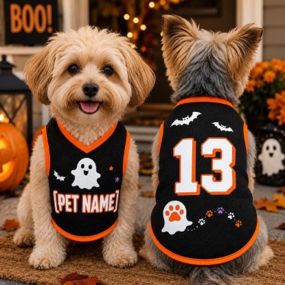 Picture of Personalized Halloween Dog Jersey, Custom Pet Halloween Jersey, Custom Dog Basketball Shirt, Ghost Dog Jersey, Personalized Pet Gift