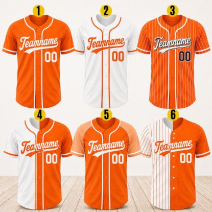 Picture of Orange Baseball Jersey, Custom Team Name Number Shirt, Personalized Sports Uniform, Matching Team Outfit Gift, Orange Team Baseball Jersey