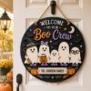 Picture of Personalized Boo Crew Halloween Door Hanger, Custom Ghost Family Wooden Sign, Welcome Halloween Door Sign, Spooky Family Porch Decor