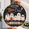 Picture of Personalized Boo Crew Halloween Door Hanger, Custom Ghost Family Wooden Sign, Welcome Halloween Door Sign, Spooky Family Porch Decor