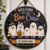 Picture of Personalized Boo Crew Halloween Door Hanger, Custom Ghost Family Wooden Sign, Welcome Halloween Door Sign, Spooky Family Porch Decor