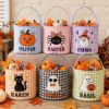 Picture of Personalized Halloween Basket, Custom Name Trick or Treat Bag, Gingham Candy Bucket for Kids, Ghost Pumpkin Halloween Gift, Boo Basket