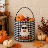 Picture of Personalized Halloween Basket, Custom Name Trick or Treat Bag, Gingham Candy Bucket for Kids, Ghost Pumpkin Halloween Gift, Boo Basket