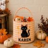 Picture of Personalized Halloween Basket, Custom Name Trick or Treat Bag, Gingham Candy Bucket for Kids, Ghost Pumpkin Halloween Gift, Boo Basket